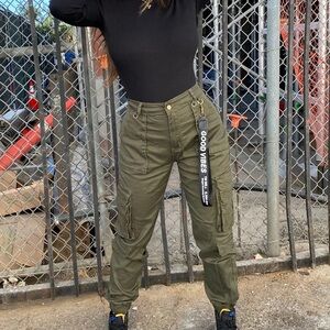 Trendy Black Top and Olive Cargo Pants